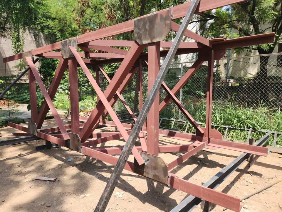 Lattice stack sections in red-oxide primer during ground fabrication